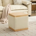 thumbnail image 2 of Zesthouse 17.9″ Wide Storage Ottoman Coffee Table, Square Ottoman with Storage, Modern Linen Foot Stool with Natural Solid Wooden Tray Lid & Base for Living Room, Bedroom, Beige, 2 of 9