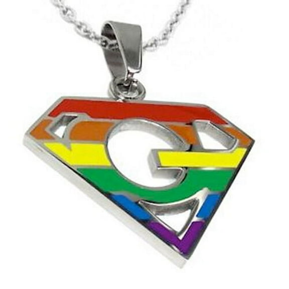 Pride Shack - Super Gay - Rainbow Pride Flag Design Necklace LGBT Steel Pendant