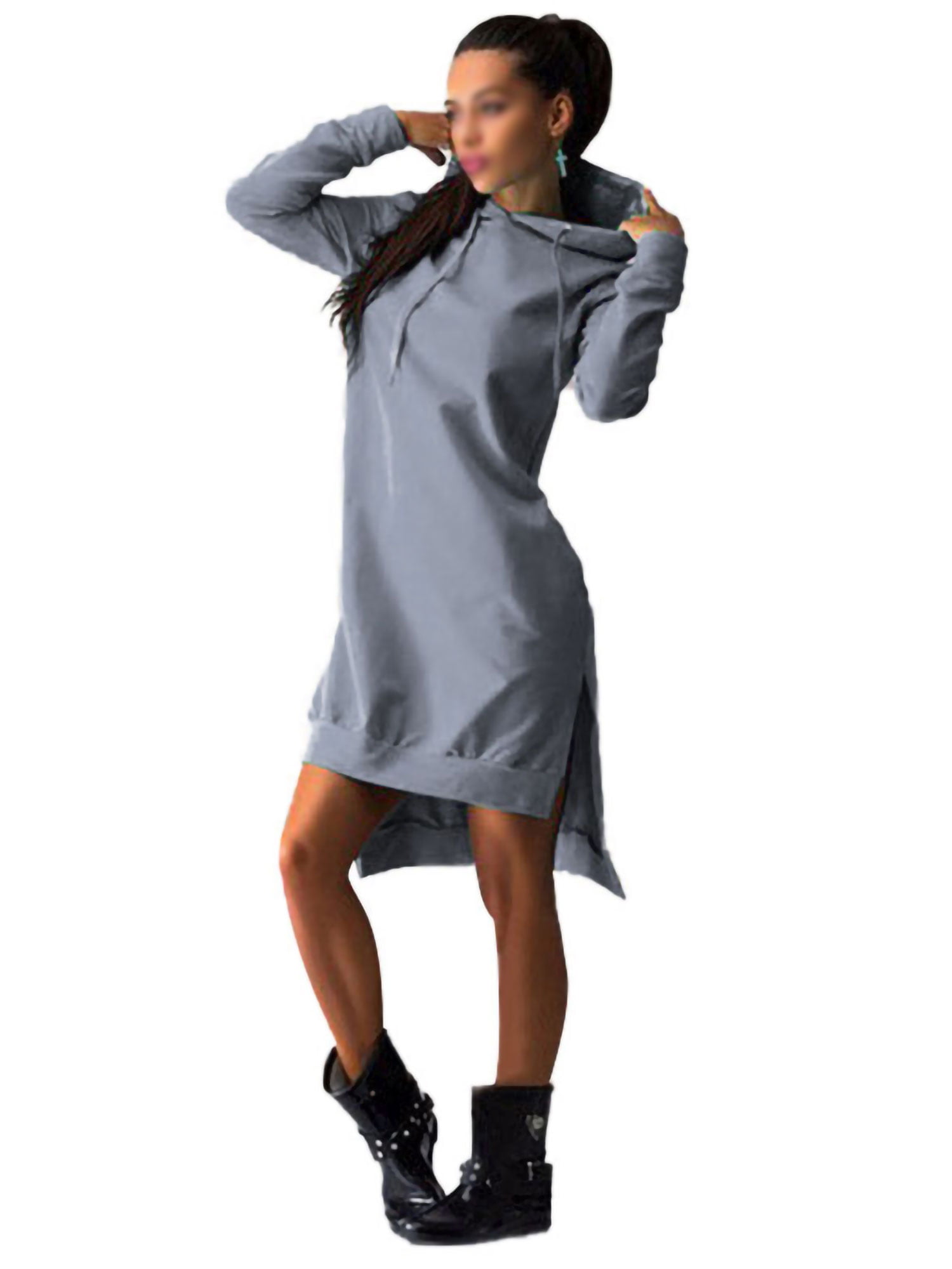 Womens Hoodie Dress Batwing Long Sleeve Empire Waist Ruched Pullover Sweatshirt with Pockets 