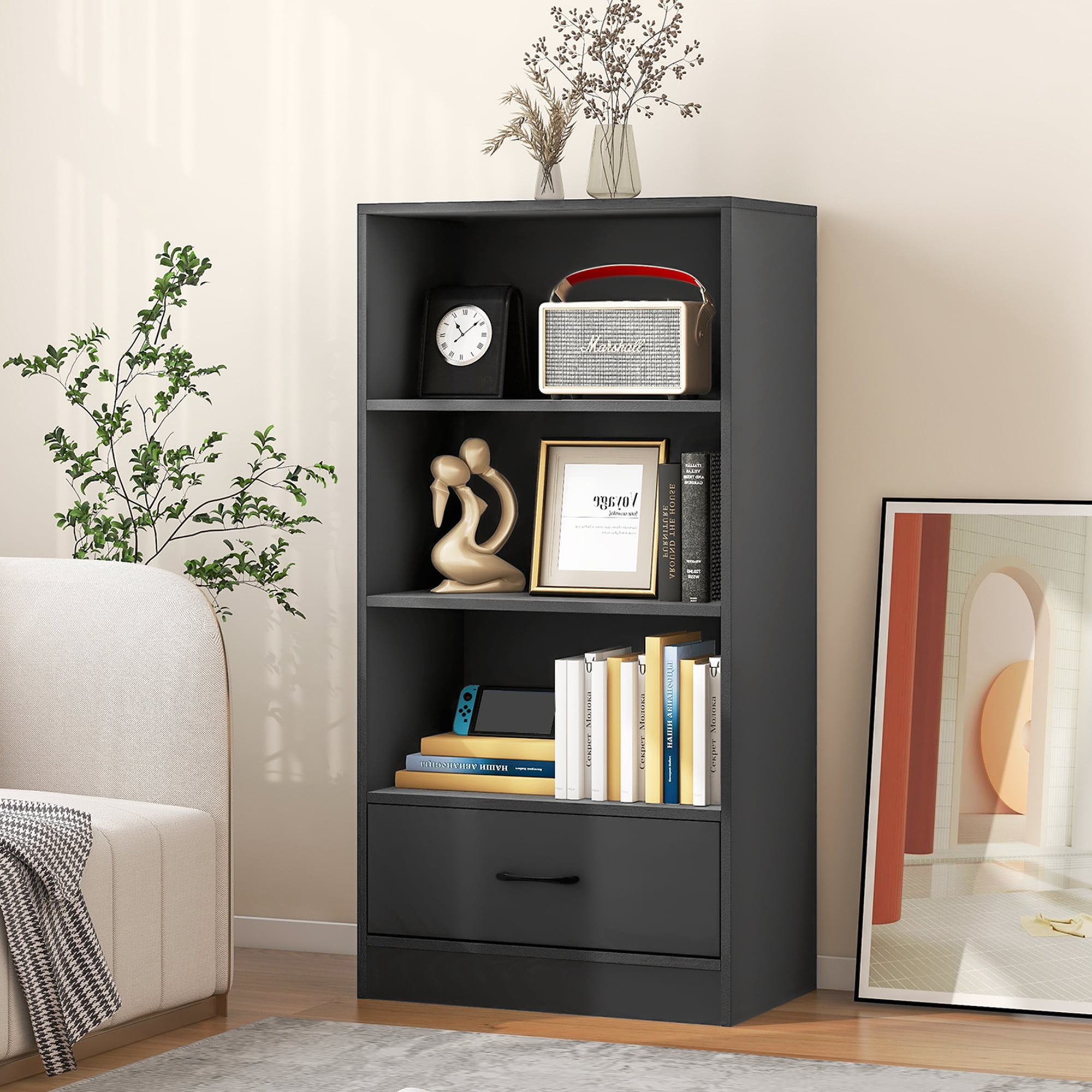 Costway 48'' 4-Tier Display Organizer Bookcase, Grey
