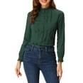 thumbnail image 1 of INSPIRE CHIC Chemise Boutonnée en Coton à Col Montant en Dentelle à Manches Longues pour Femme P Vert, 1 of 6