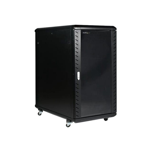 StarTech.com 22U Server Rack Cabinet with secure locking door - 4 Post Adjustable Depth (5.5" to 28.7") - 1768 lb capacity - 19 inch Portable Network Equipment Enclosure on wheels/casters (RK2236BKF)