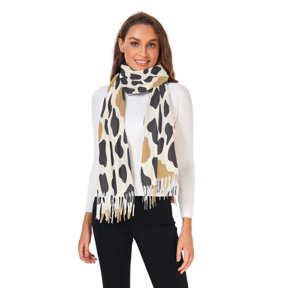 Winter Scarves for Women Gold and Black Cow Print Fashion Pashmina Shawl Wraps Long Blanket Scarf for Fall Spring