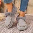 thumbnail image 2 of Loafers for Women Plush Warm Winter Casual Flat Shoes Suede Round Toe Comfortable Thick Soft Sole Walking Shoes Gray Size 9.5, 2 of 6