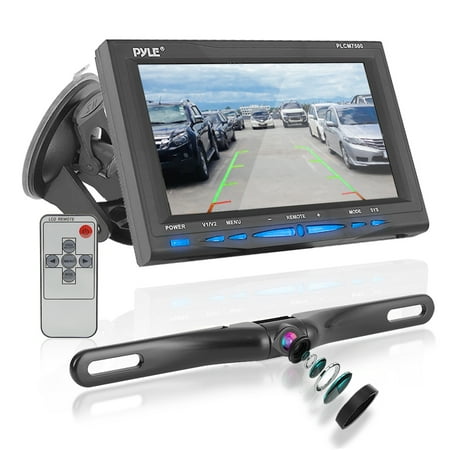 Pyle PLCM7500 7 Inch LCD Display Waterproof Rearview Car Backup Camera and Monitor Parking Reverse Assist System with Night Vision, Black