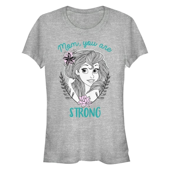 Junior's The Little Mermaid Strong Mom  Graphic Tee Athletic Heather Small