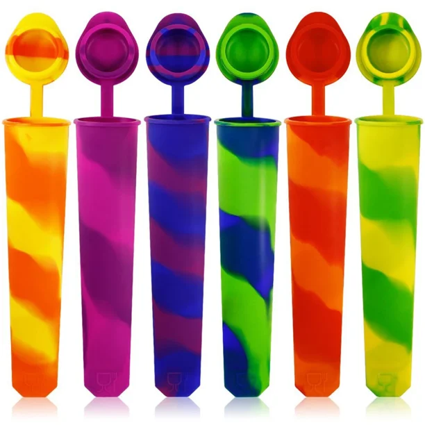 Moldes de silicona para paletas, molde para paletas de hielo con tapa, paquete de 6 conos de helado M, colorido, de calidad alimentaria, reutilizable