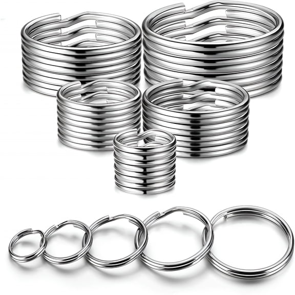 DESIGNICE Assorted Split Key Rings, 5 Sizes Metal Loops for Pet Collar