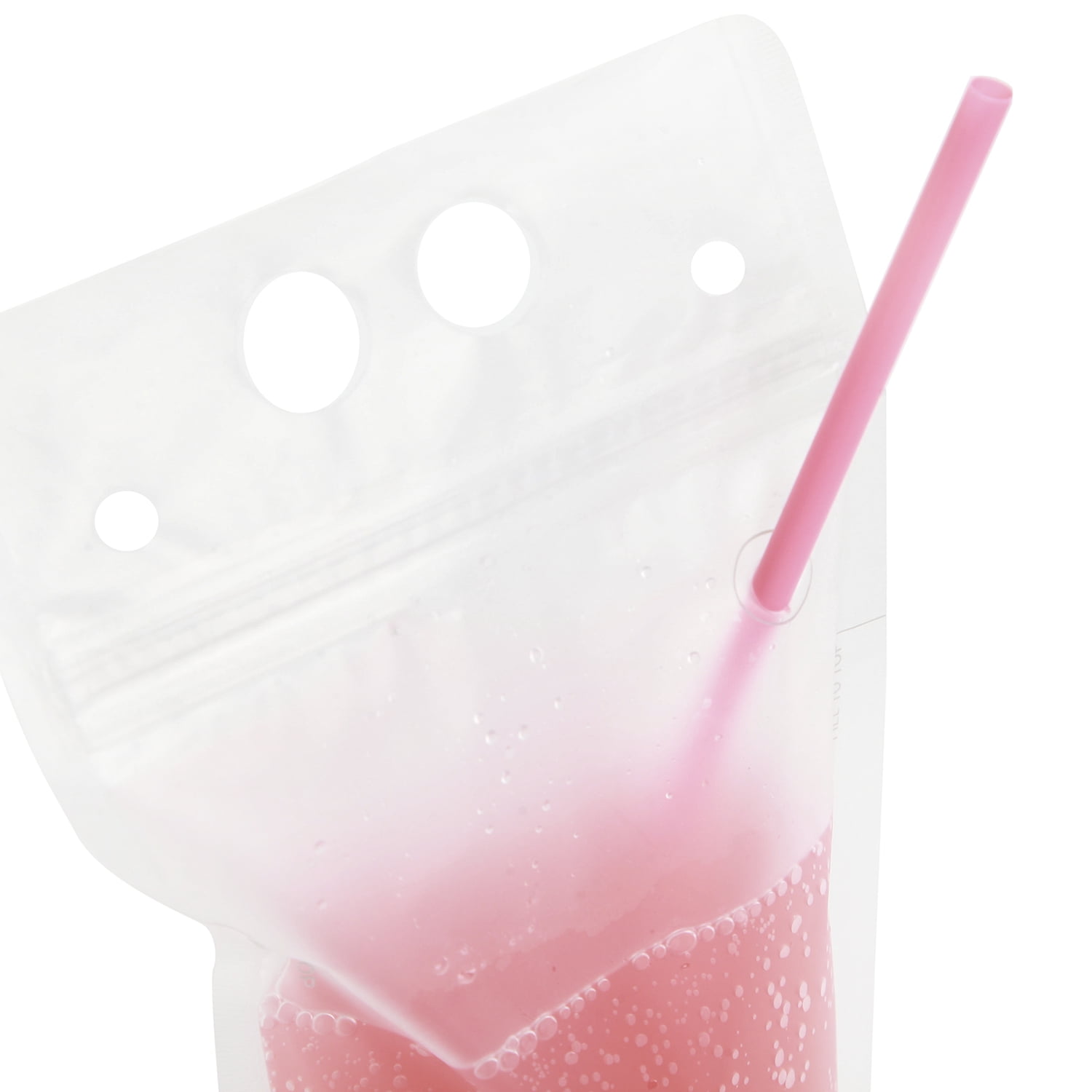 C Crystal Lemon 100pcs Drink Pouches with Straw Smoothie Bags Juice Pouches with 100 Drink Straws, Heavy Duty Hand-Held Translucent Reclosable Ice