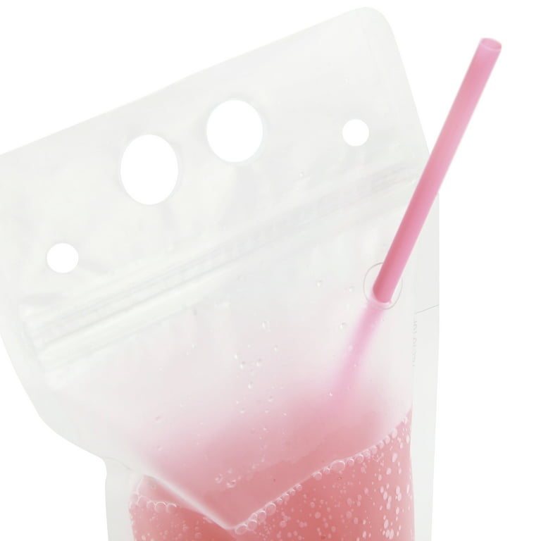300 Pieces Drink Pouches Adult with Straws Set, Heavy Duty Hand Held  Translucent Reclosable Plastic Smoothie Bags Disposable Wine Juice Pouches  for