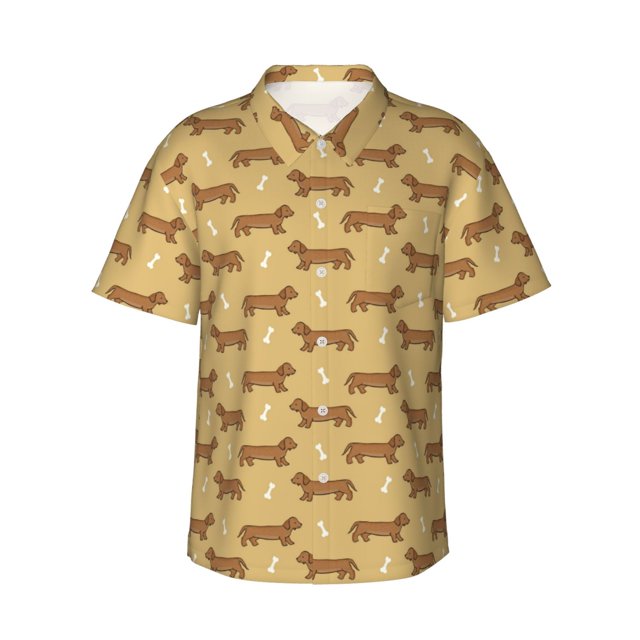 Balery Dachshund Dog Puppy Camisas hawaianas de manga corta para hombre, camisas playeras de corte holgado, camisas de vacaciones con botones,Large