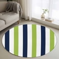 thumbnail image 2 of Green Navy Blue Striped Large Area Rugs for Bedroom Living Room, Soft Non Slip Carpet Bedside Rug, Farmhouse Stripe Art Round Floor Cover Kitchen Accent Rug 3' for Dining Room/Office, 2 of 9