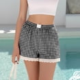 thumbnail image 3 of ATENAR Womens Shorts Gingham Lace Ladies Shorts Pokets Women's Shorts Black L, 3 of 5