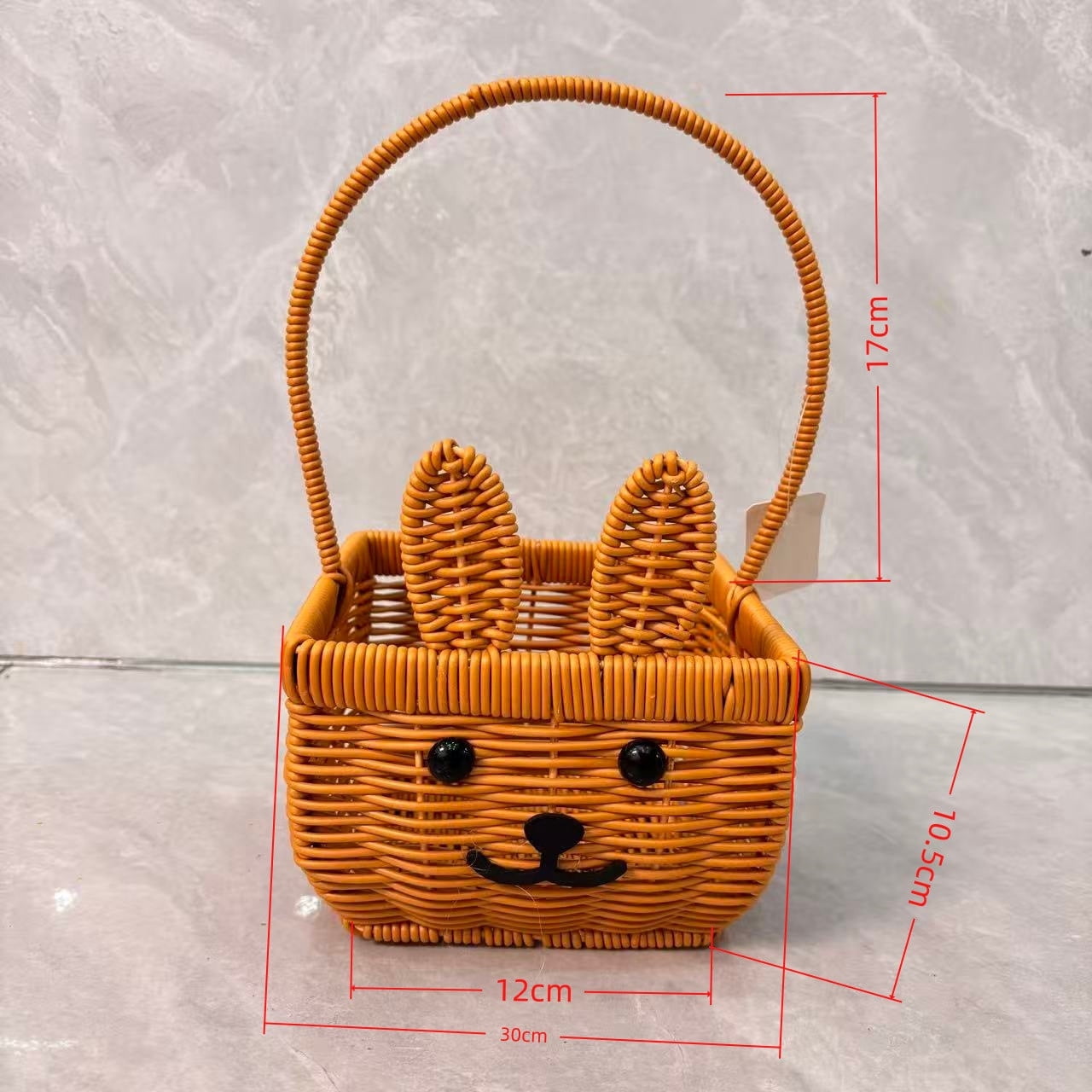 Kbndieu Easter Basket with Handles, Imitation Rattan Bunny Easter Baskets with Cute Rabbit Ears, Easter Egg Hunt Bucket for Picnic Wedding Easter Decorations Gifts