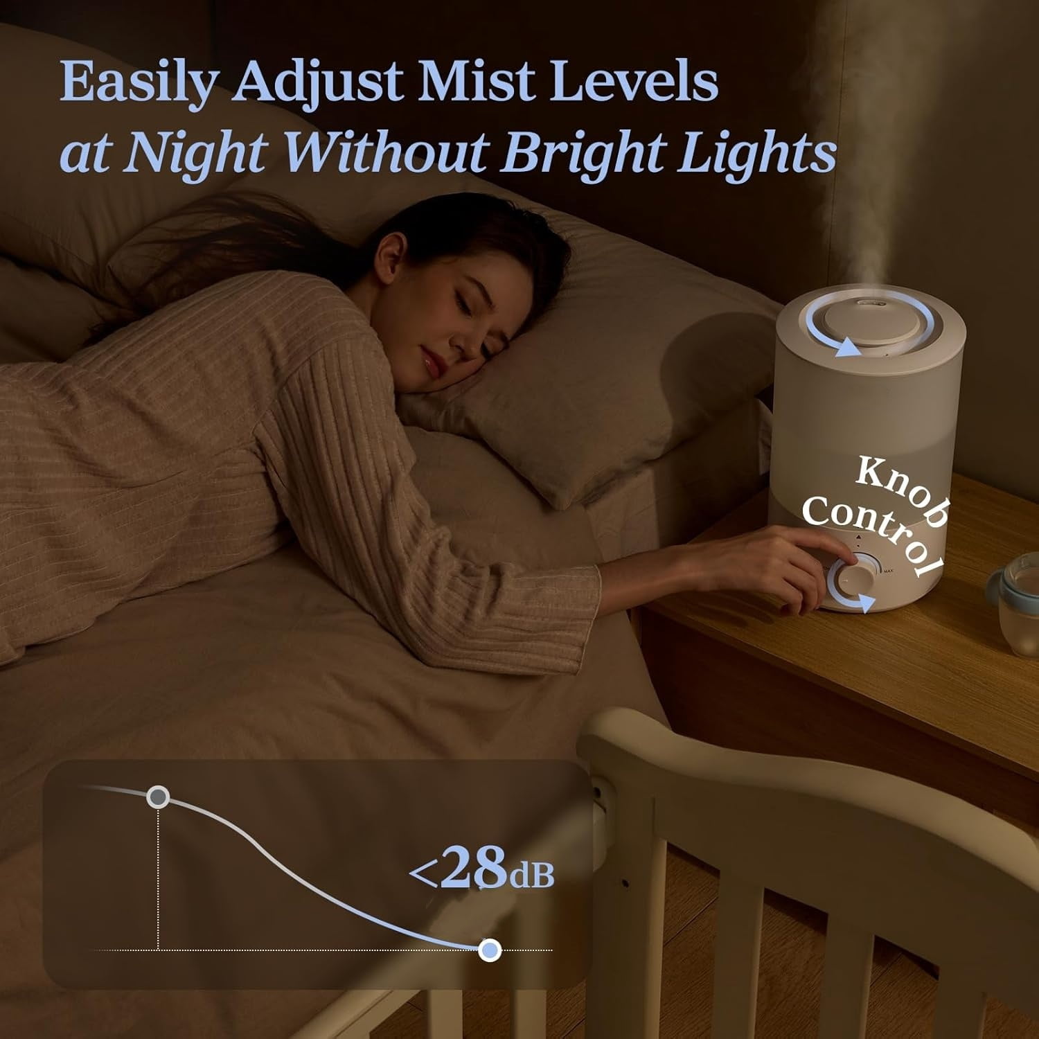 Humidifiers for Bedroom, Quiet (3L Water Tank) Cool Mist Top Fill Essential Oil Diffuser with 25Watt for Home Large Room, 360° Nozzle, Rapid Ultrasonic Humidification for Baby Nursery and Plant