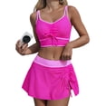 thumbnail image 2 of Women Sports Splicing Swimsuits High Waisted Tummy Control Swim Skirt Two Piece Bathing Suit Rose Red XXL, 2 of 7