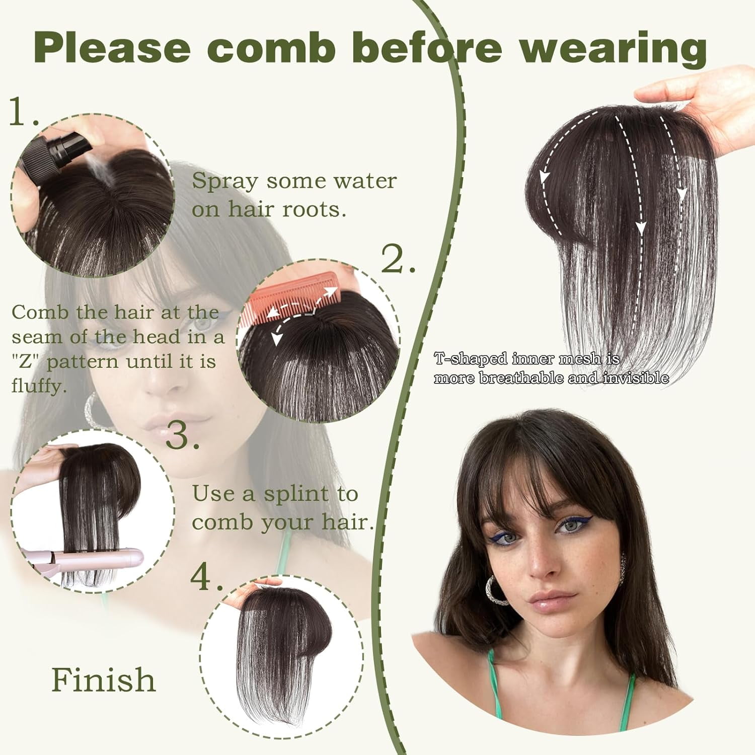 The Hair Clip 100% Real Human Hair Toppers 360°3D Cover Clip in Bangs Hair pieces Wispy Bangs for Women Hair Extensions Clip on French Bangs for Daily Wear