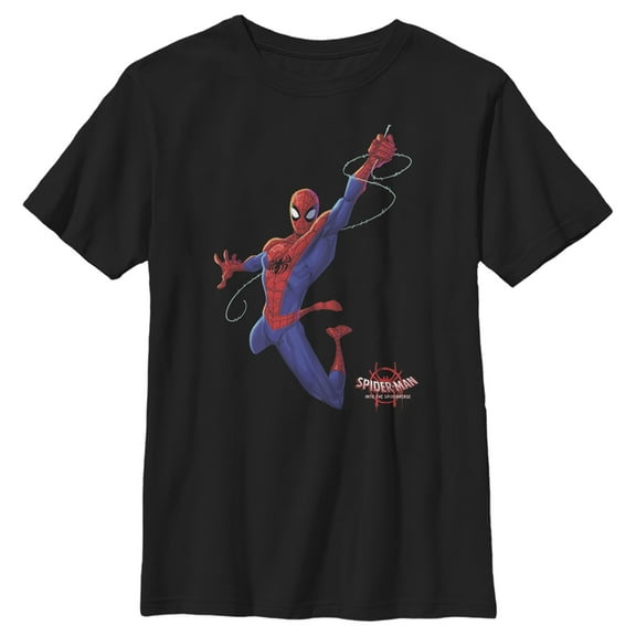 Boys' Husky Marvel Spider-Man: Into the Spider-Verse Classic Swing Graphic Tee Black Medium