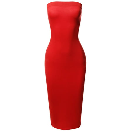 FashionOutfit Women's Solid Stretchable Body-Con Midi Tube Dress - Made in