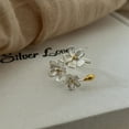 thumbnail image 3 of 925 Sterling Silver Flower Rings for Women Dainty 14k Gold Plated Adjustable Open Three Floral Statement Ring Non Tarnish Trendy Promise Ring Jewelry Birthday Gifts for Mom Daughter, 3 of 4