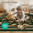thumbnail image 4 of ODIKA 6'x9' Washable Area Rug Non-Slip, Easy Care, Deep Olive Green Baroque Skull Design Victorian Gothic Floral Damask with Accents for Family Room, Living Room, Master Bedroom, 4 of 7