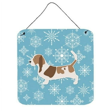 Winter Snowflake Basset Hound Wall or Door Hanging Prints