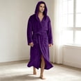 thumbnail image 4 of Sewkxo Mens Robes with Hood Flannel Fleece Bathrobe Full Length Plush Robe Coat Soft Warm Fleece Shower Spa Long Robe,Purple 2XL, 4 of 7