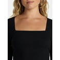 thumbnail image 4 of Time and Tru Women's Ribbed Square Neck Top with Long Sleeves, Size XS-XXXL, 4 of 5