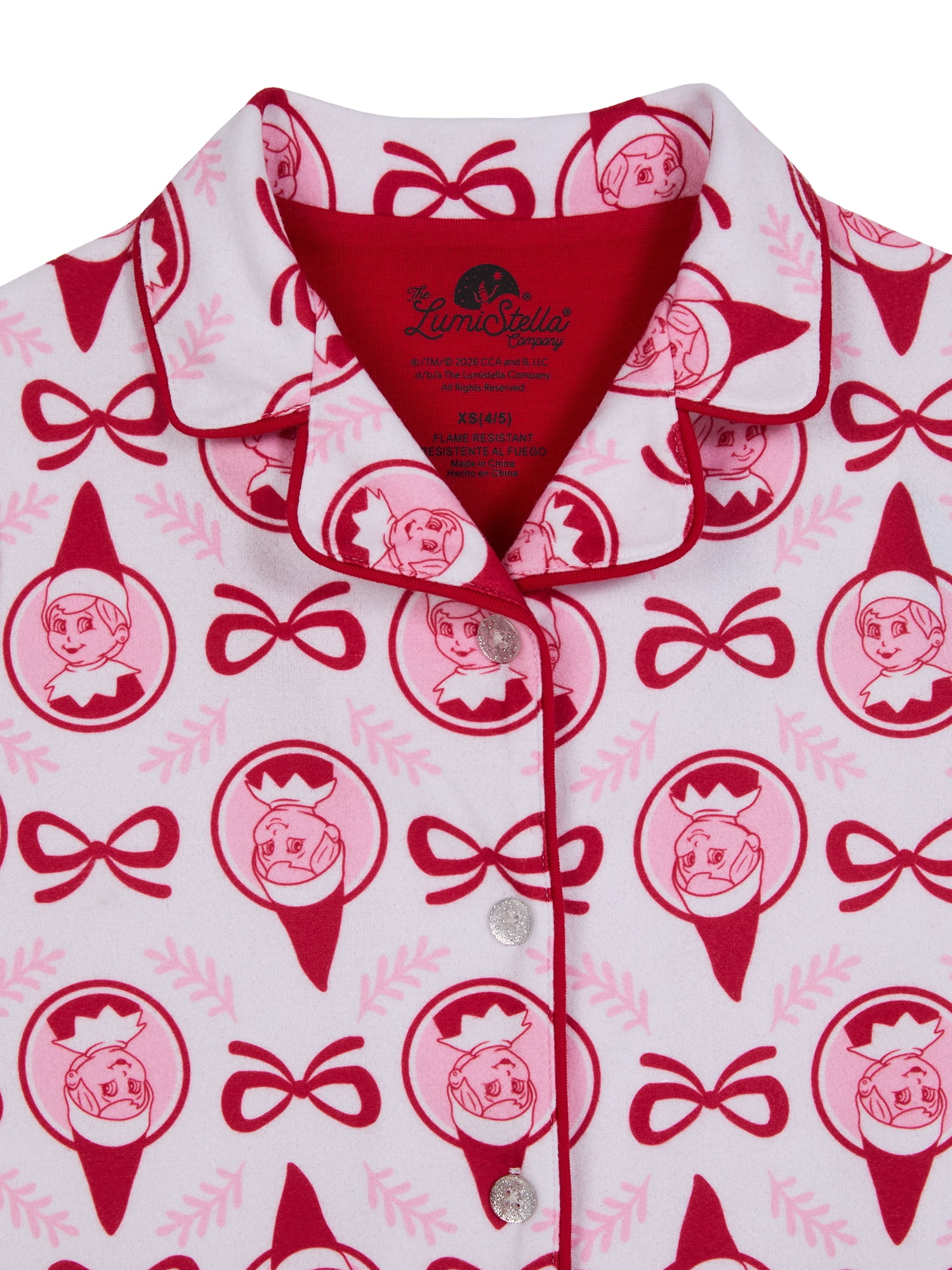 Elf on the Shelf Girls Button Front Top and Pant Pajama Set, 2-Piece, Sizes XS-L