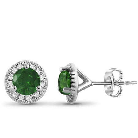 JewelersClub 1 Carat T.W. Green and White Diamond Sterling Silver Stud Earrings
