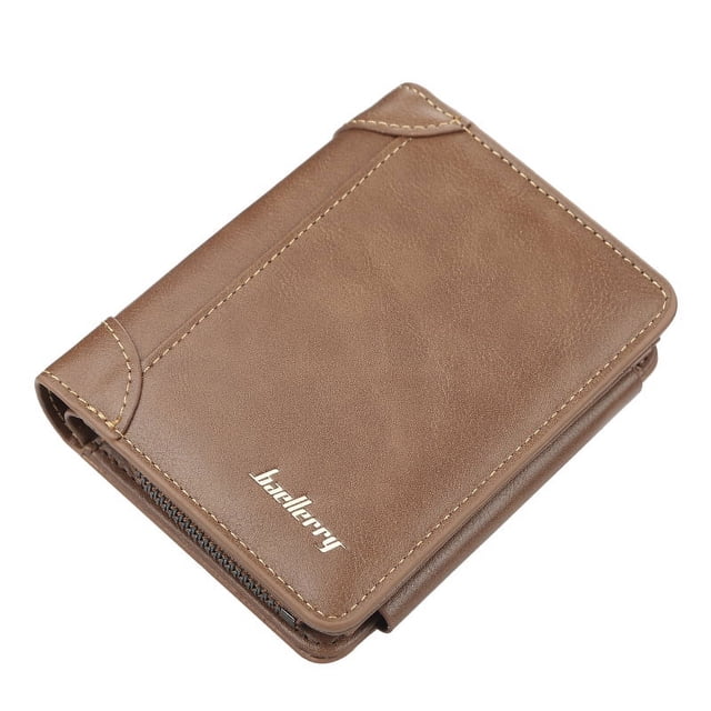 Cartera corta para hombre, con tres pliegues y cremallera, para múltiples tarjetas, tarjetero fino de moda para hombre