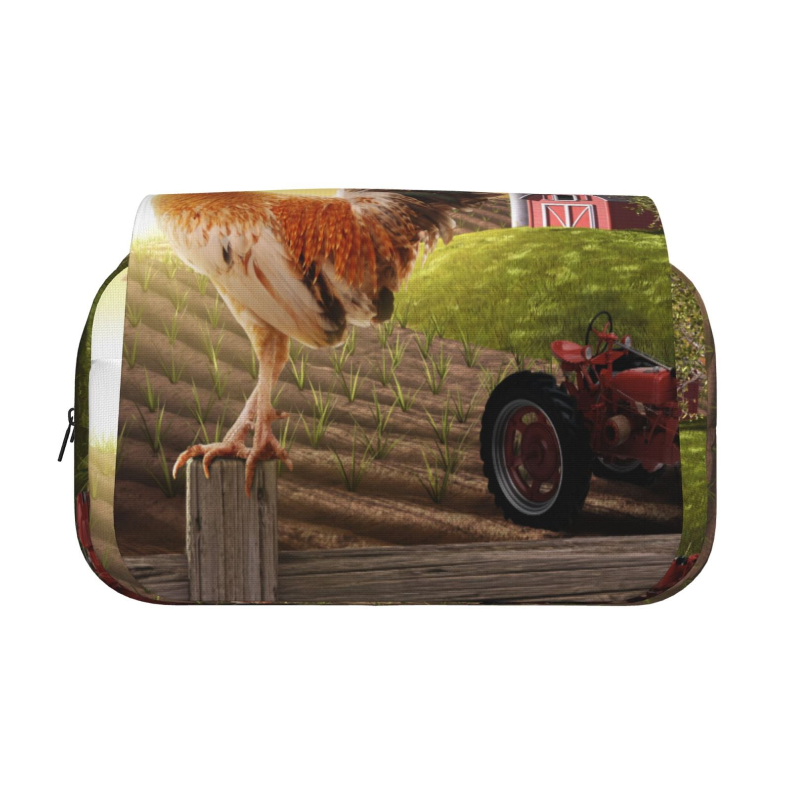 Rateoe Country Farm Morning Rooster Pattern Double Clamshell Pen Case, Storage Organizer with Two Zipper Compartments– Holds Up to 50 Pencils & Pens