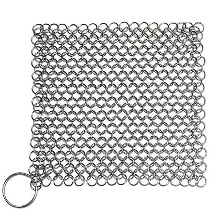 Cast Iron Skillet Cookware Scrubber Effective Durable Premium Stainless Steel Metal Chainmail Pan Pot Clean (Best Way To Clean Rusty Cast Iron Skillet)