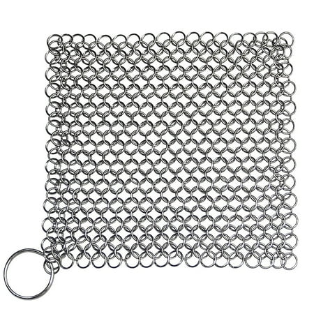 Cast Iron Skillet Cookware Scrubber Effective Durable Premium Stainless Steel Metal Chainmail Pan Pot Clean (Best Way To Clean Stainless Steel Pots)