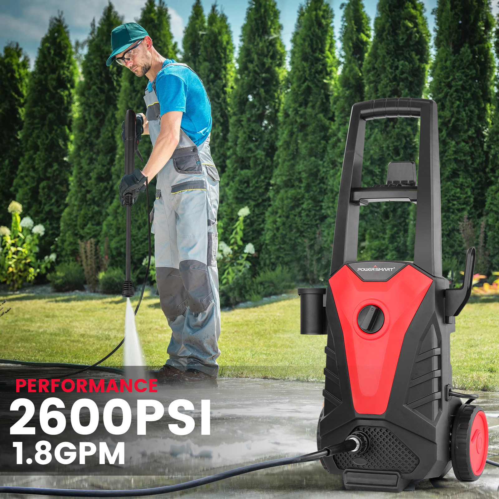PowerSmart 1850 PSI at 1.85 GPM 120V  Adjustable Nozzle Foam Cannon Electric High Pressure Washer