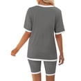 thumbnail image 4 of Inleife Two Piece Sets for Women Summer Women Fashion V-Neck Blouse Short Sleeve Tops Shorts Casual Suit Pant Sets Gray Sizes L, 4 of 5
