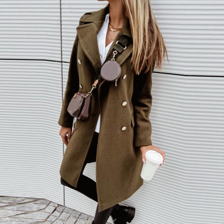 Fall Winter Women's Double Long Wool Coat Slim Fit Overcoat