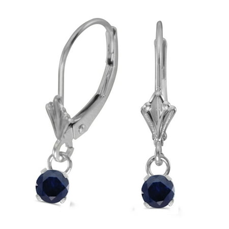 Round Sapphire Earrings Set - 14k White Gold 5mm Round Genuine Sapphire Lever-back Earrings