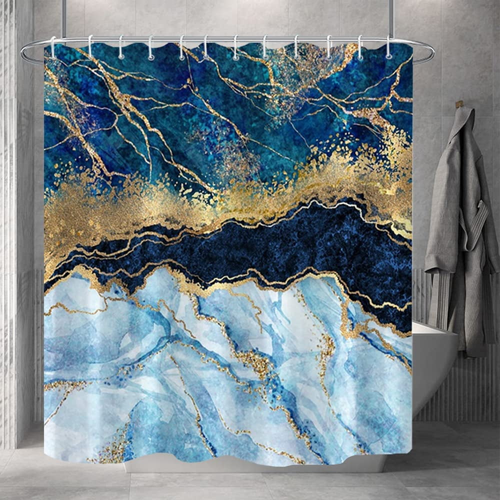 Marble Bathroom Shower Curtain Green Blue Navy Gold Sand Waterproof