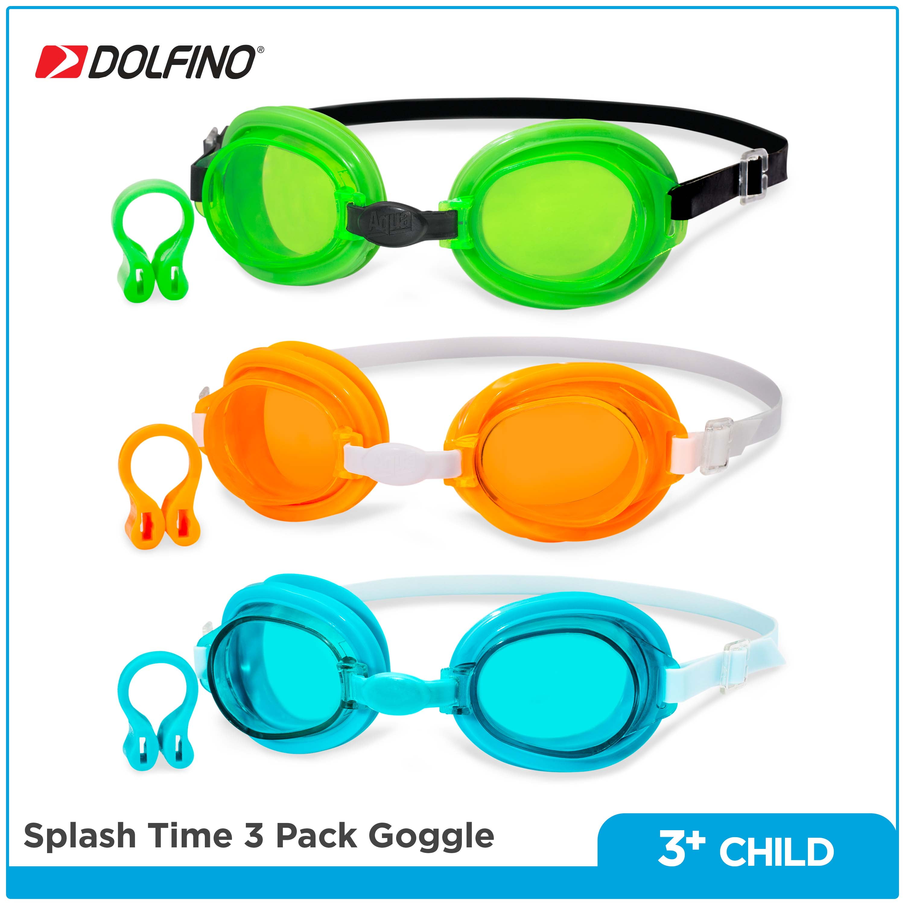 3 Dolfino Swimming Goggles Youth 7 Blue Green Grey UV Protection PC Lenses for sale online 