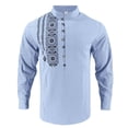 thumbnail image 3 of Betivan Men Printed Fashionable Casual Loose Button Placket Long Sleeve Stand-up Collar Blouse Shirt, 3 of 7