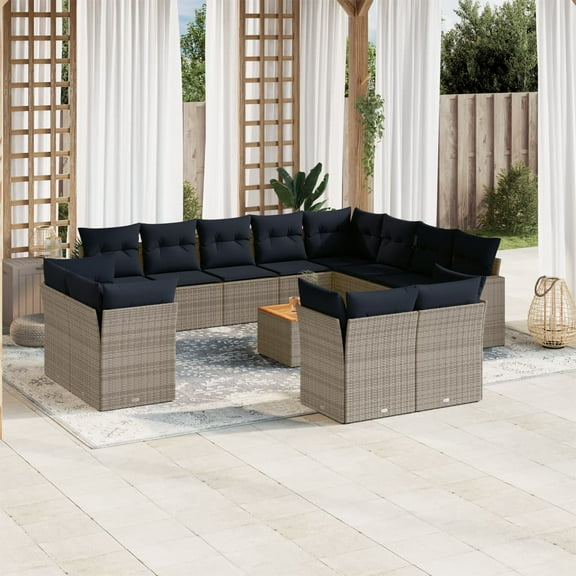 vidaXL 13 Piece Patio Sofa Set with Cushions Gray Poly Rattan
