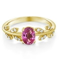thumbnail image 3 of Gem Stone King 18K Yellow Gold Plated Silver 1.01 Ct Oval Pink Mystic Topaz Greek Olive Vine Branch Engagement Ring, 3 of 7