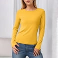 thumbnail image 2 of larppty Cotton Long Sleeve Tee Shirts for Women Slim Fit Tshirts Basic Tops Tight Crewneck Layering Undershirts (Yellow, XXL), 2 of 6