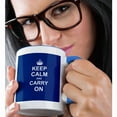 thumbnail image 2 of 3dRose, Keep Calm and Carry On - white text on navy blue - crown - motivational fun funny humor humorous, 15oz Two-Tone Blue Mug, 2 of 7