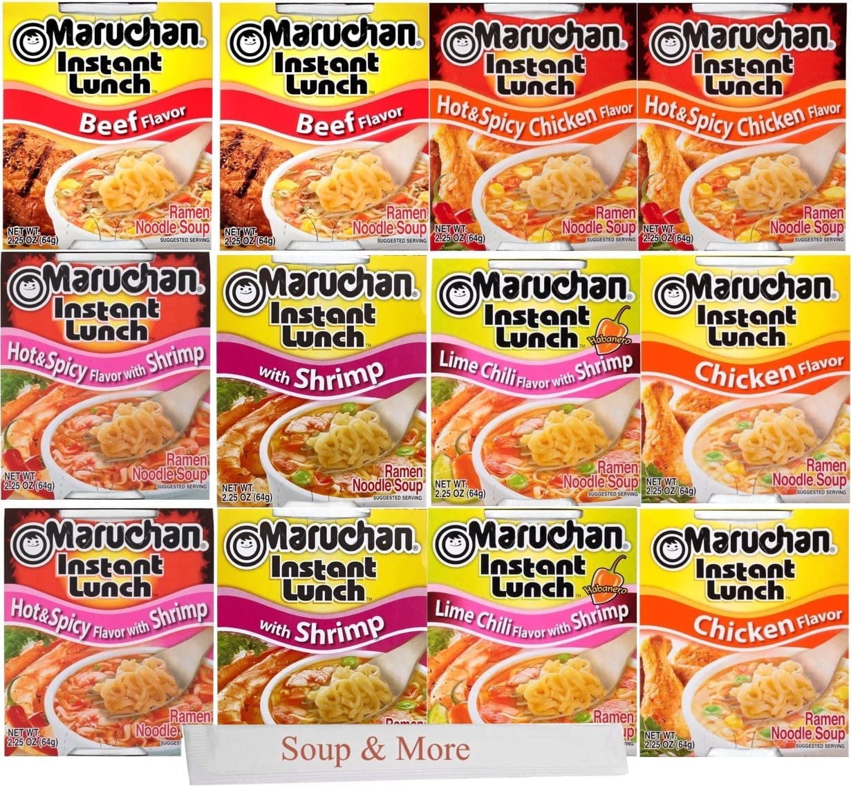 Maruchan Ramen Cups Noodles Instant 12 Count 2 each of Beef, Chicken