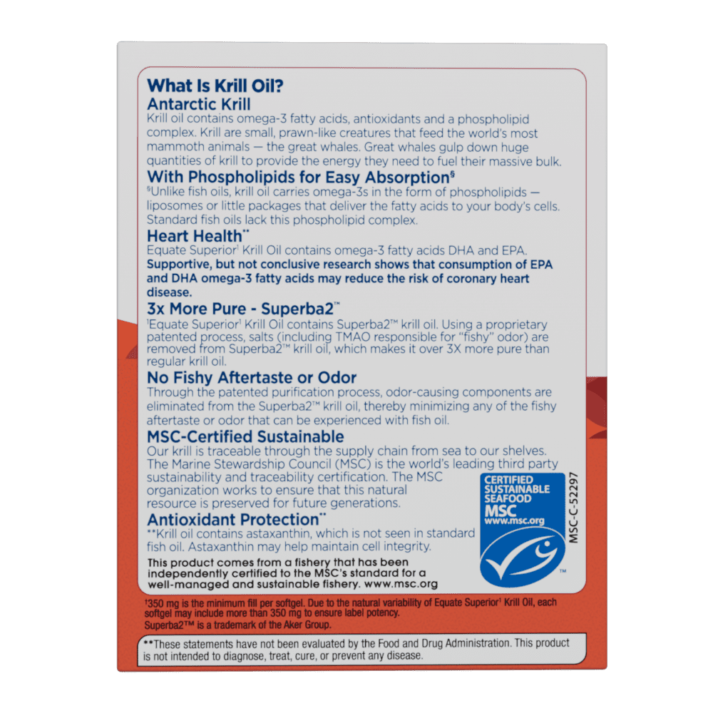 (3 pack) Equate Krill Oil Dietary Supplement, 350 mg, 65 Count, Compare to MegaRed®
