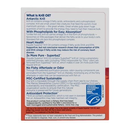 Equate Krill Oil Dietary Supplement, 350 mg, 65 count