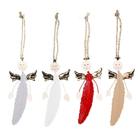 

4Pcs Christmas Painted Iron Decors Xmas Angel Leaf Pendants Xmas Tree Pendants