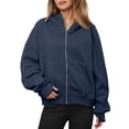 thumbnail image 2 of Full Zipper Hoodies for Women Long Sleeve Plain Zip Up Hooded Sweatshirt with Pockets Jacket Coat Fall Winter Outfits, 2 of 7